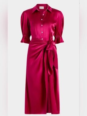 Cinq a Sept Fabbie Short-Sleeve Gathered Silk Shirtdress Size 6